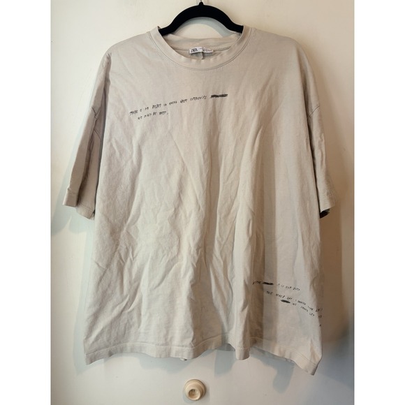 Zara Tops - Zara Oversized Graphic Quote T-Shirt Womens Large Beige Minimalist Cotton Tee
